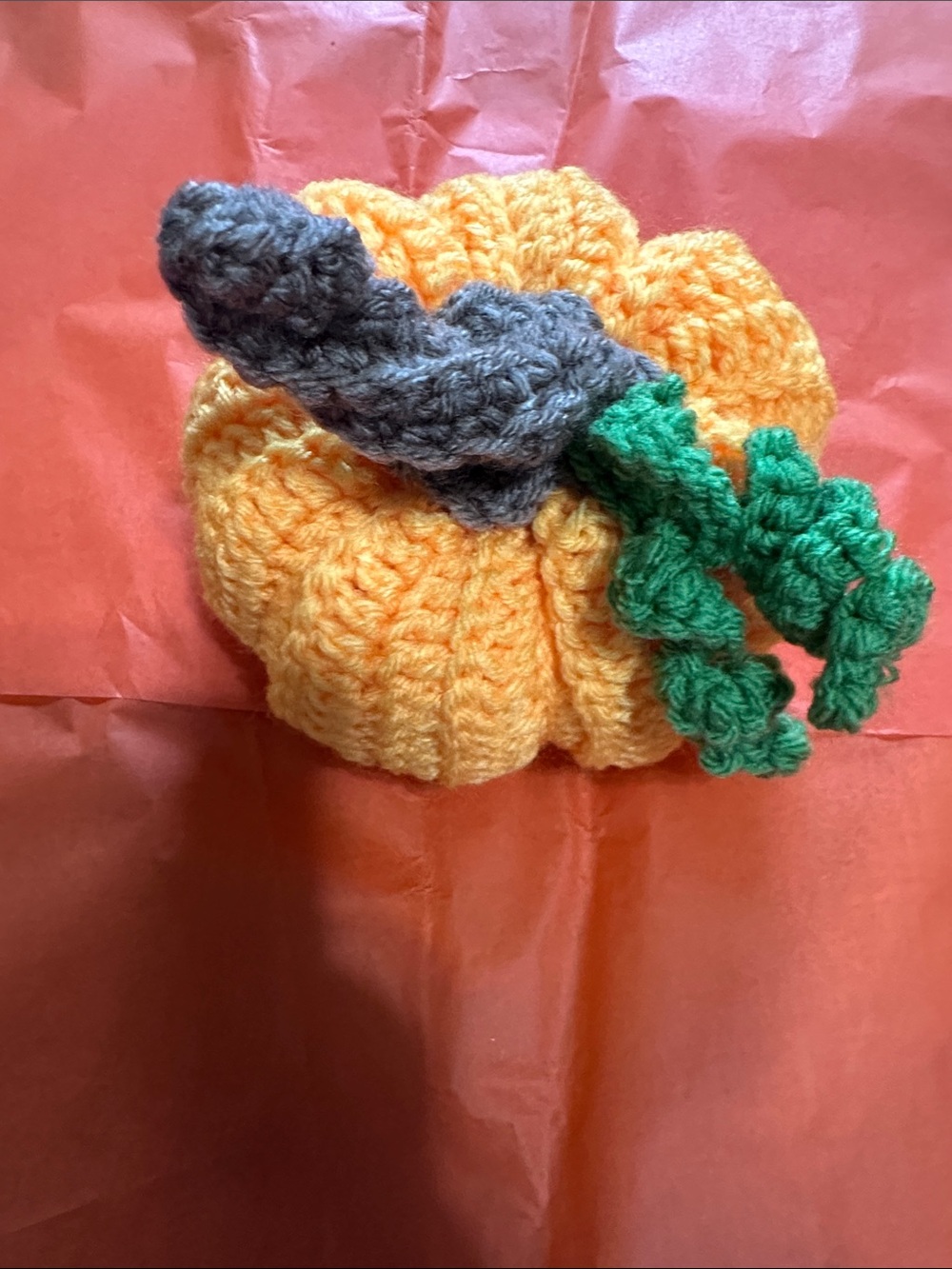 Handmade Orange Crocheted Pumpkin Accent